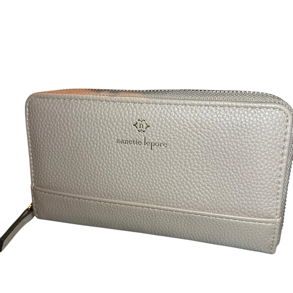Nanette Lepore Pebble Leather Zip Wallet/Phone Case-Blush Pink/Gold Logo Accents